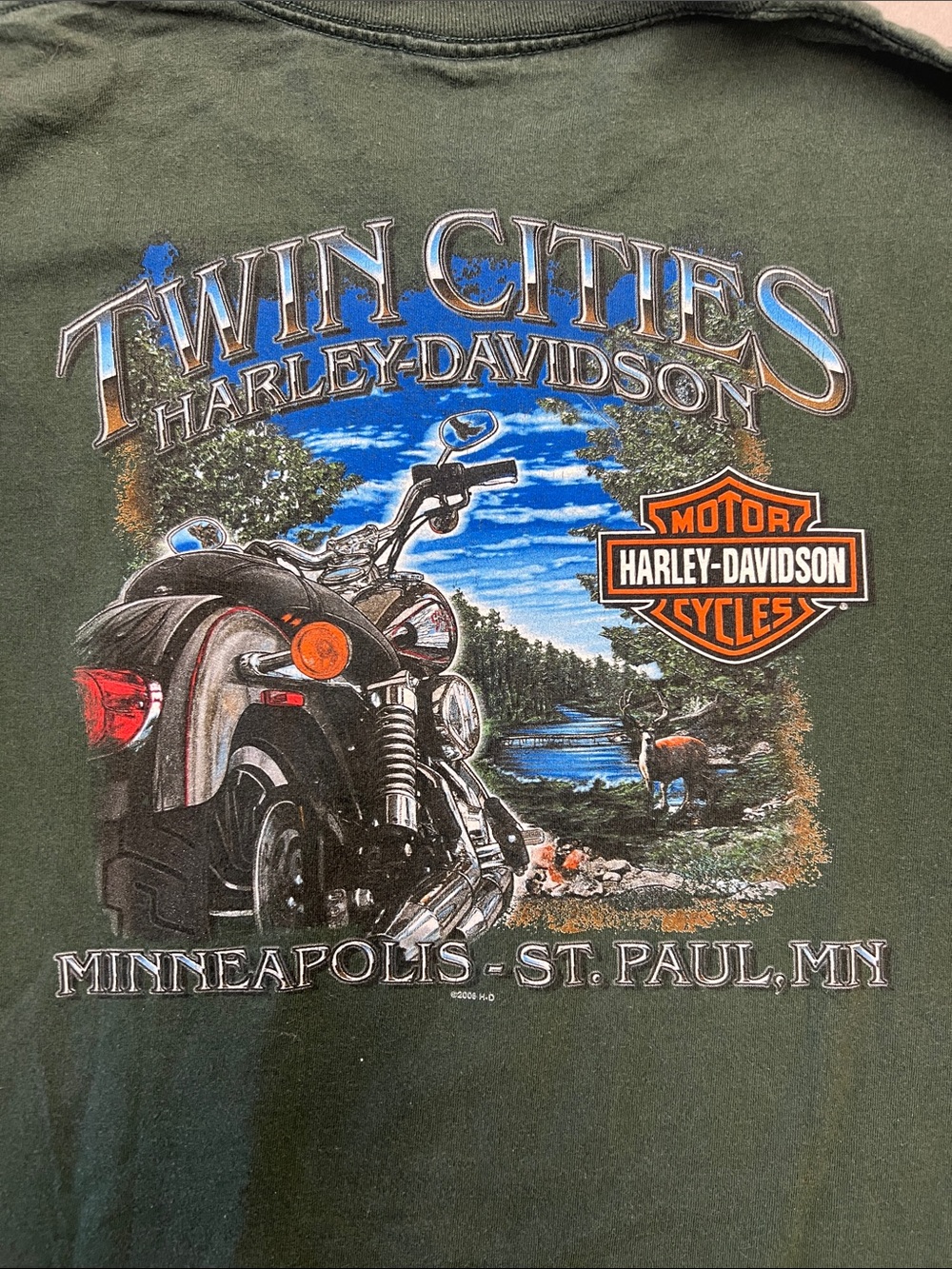 Harley-Davidson Dark Green Long Sleeve Tee with White Sleeve Logos